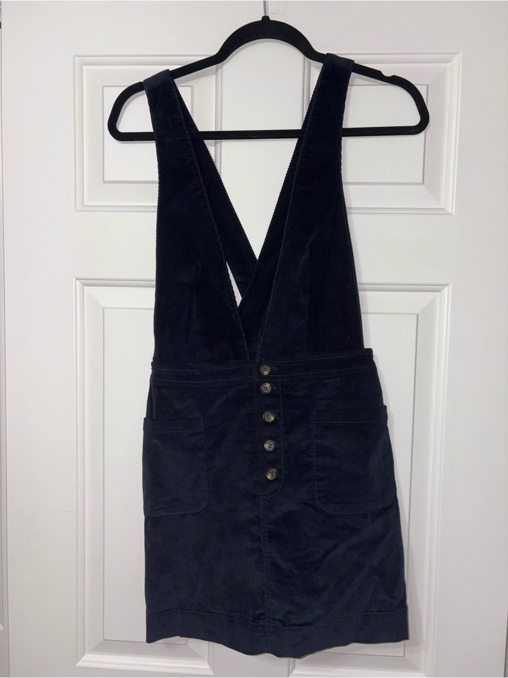 Free People Black Corduroy Button-Front Pinafore Mini Dress